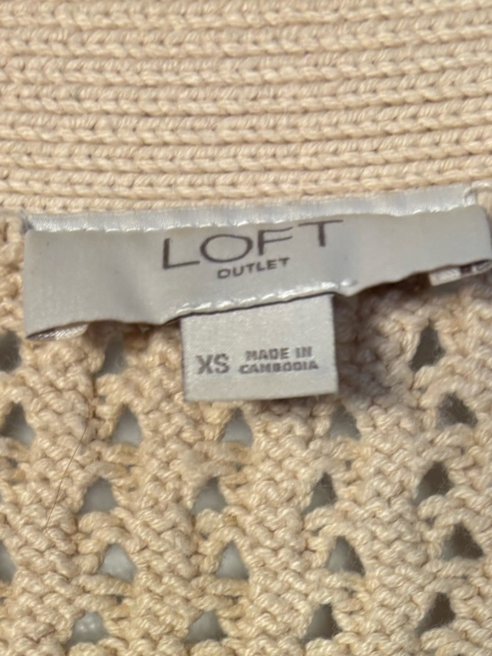 LOFT Tan/Taupe beige Open-Knit V-Neck Cardigan - Picture 2 of 3